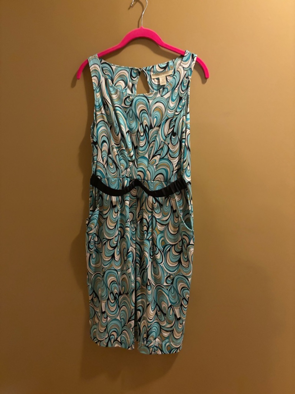 ⭐️⭐️Jonathan martin Teal Swirl Midi Dress with Black Waist Accent
